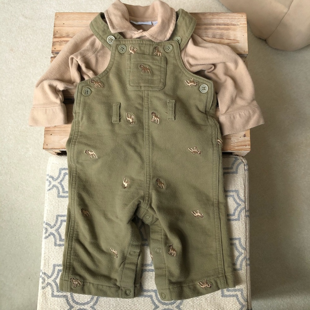 Baby boy 3-6 month overalls with long sleeve shirt